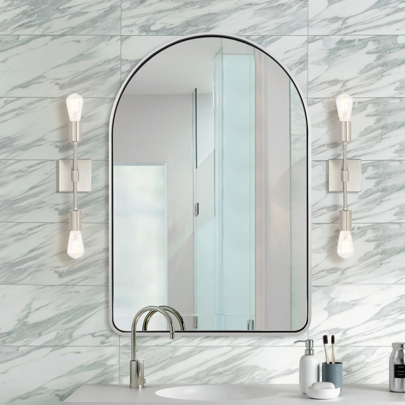 Contemporary Arched Bathroom Vanity Mirror Arch Wall Mirror |Stainless Steel Framed