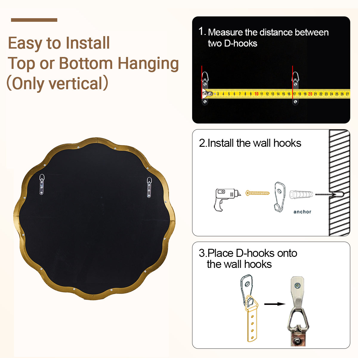 Contemporary Round Scalloped Mirror Wavy Circle Bathroom Vanity Mirror | Stainless Steel Frame