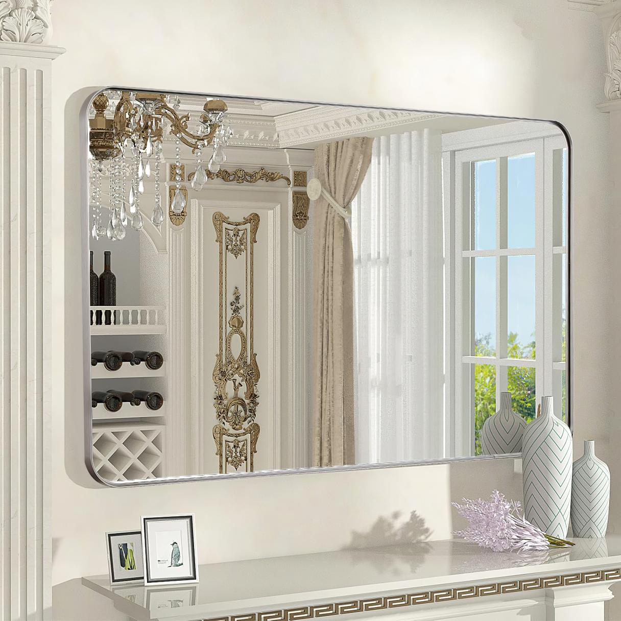 Luxury Rounded Rectangular Bathroom Mirrors with Aluminum Framed