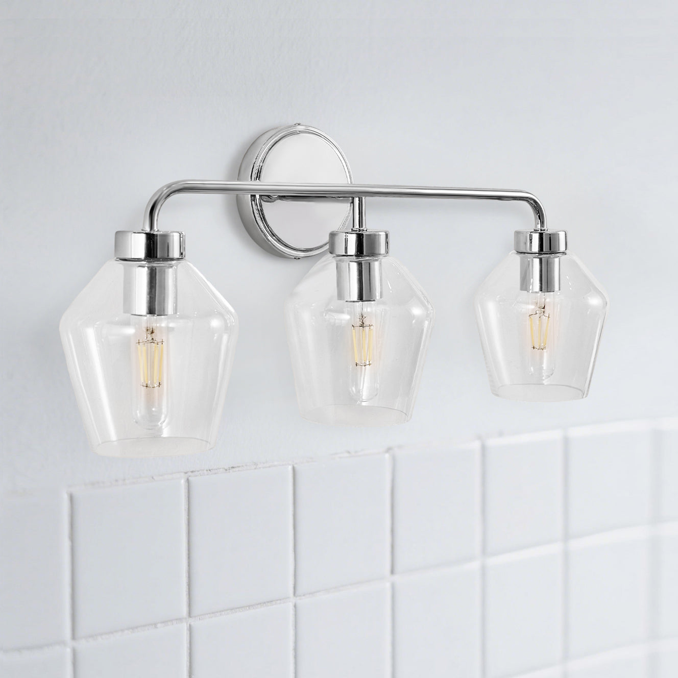 Contemporary Metal Frame Clear Glass Shade Wall Sconce Bathroom Vanity Light