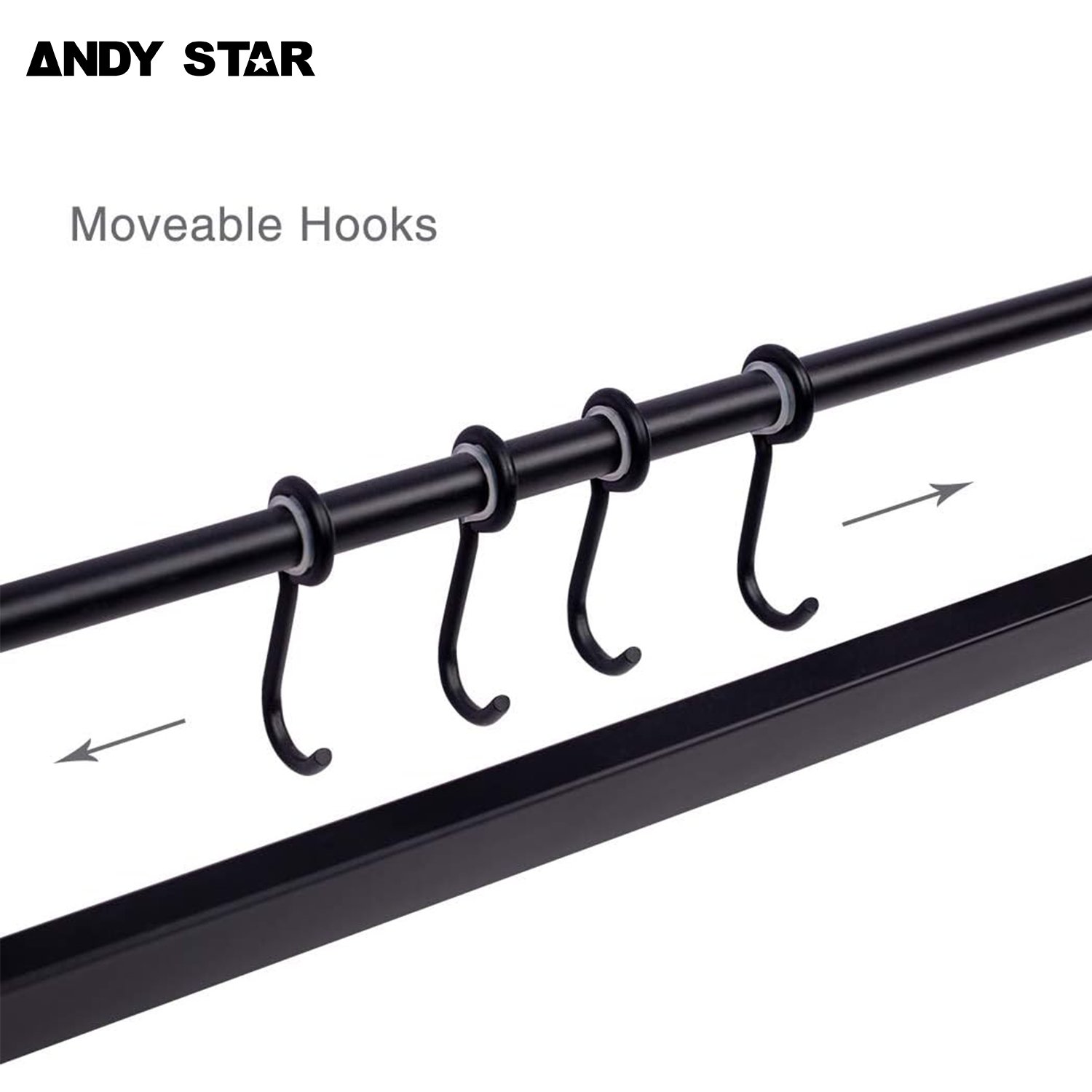ANDY STAR Bathroom Lavatory Towel Rack, 23.6 Inch SUS 304 Stainless Steel Matte Black Towel Rack with Moveable Hooks Wall Mounted