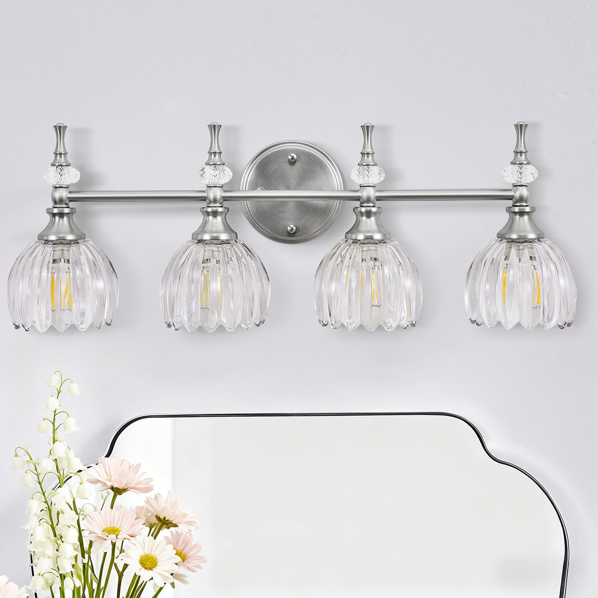 Contemporary Bathroom Vanity Light Fixtures with Tulip Glass Shade Sconces for Bath,Bedroom, Hallway