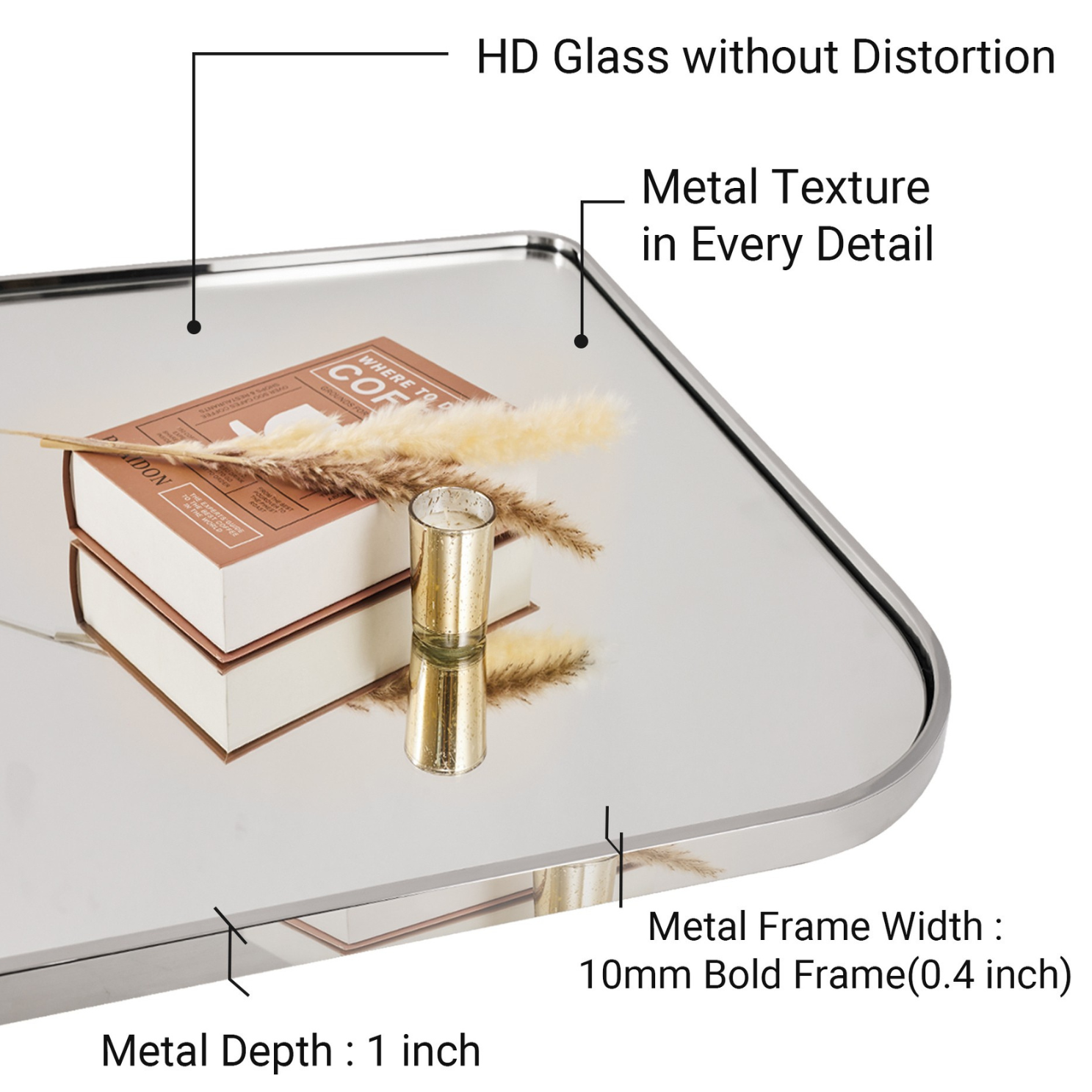 Anthropology Bold-Frame Wide Arch Mantel Mirror Bathroom Vanity Mirror ,Over the Fireplace | Stainless Steel Frame