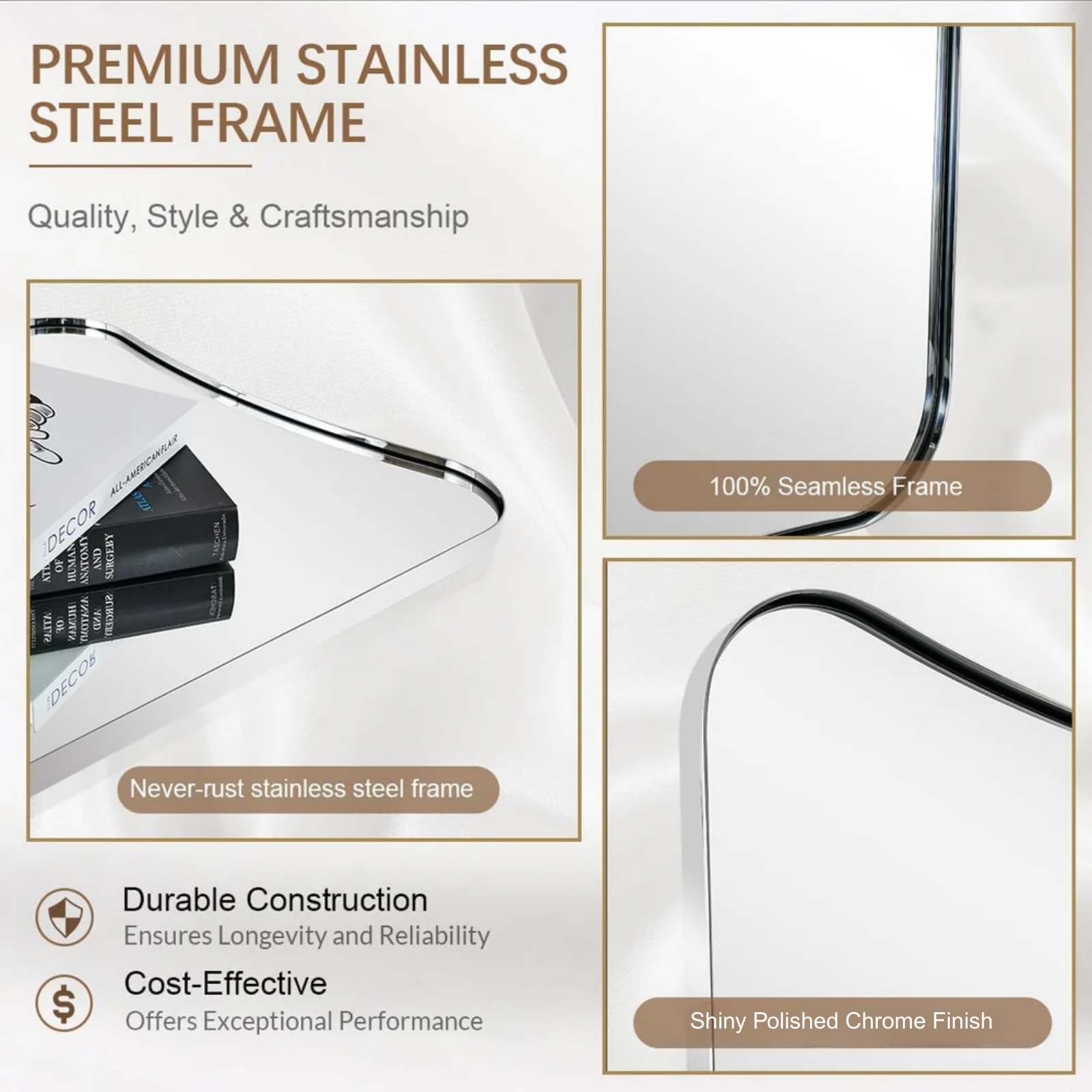 Contemporary Asymmetrical Irregular Wall Mirror for Bathroom |Stainless Steel Frame