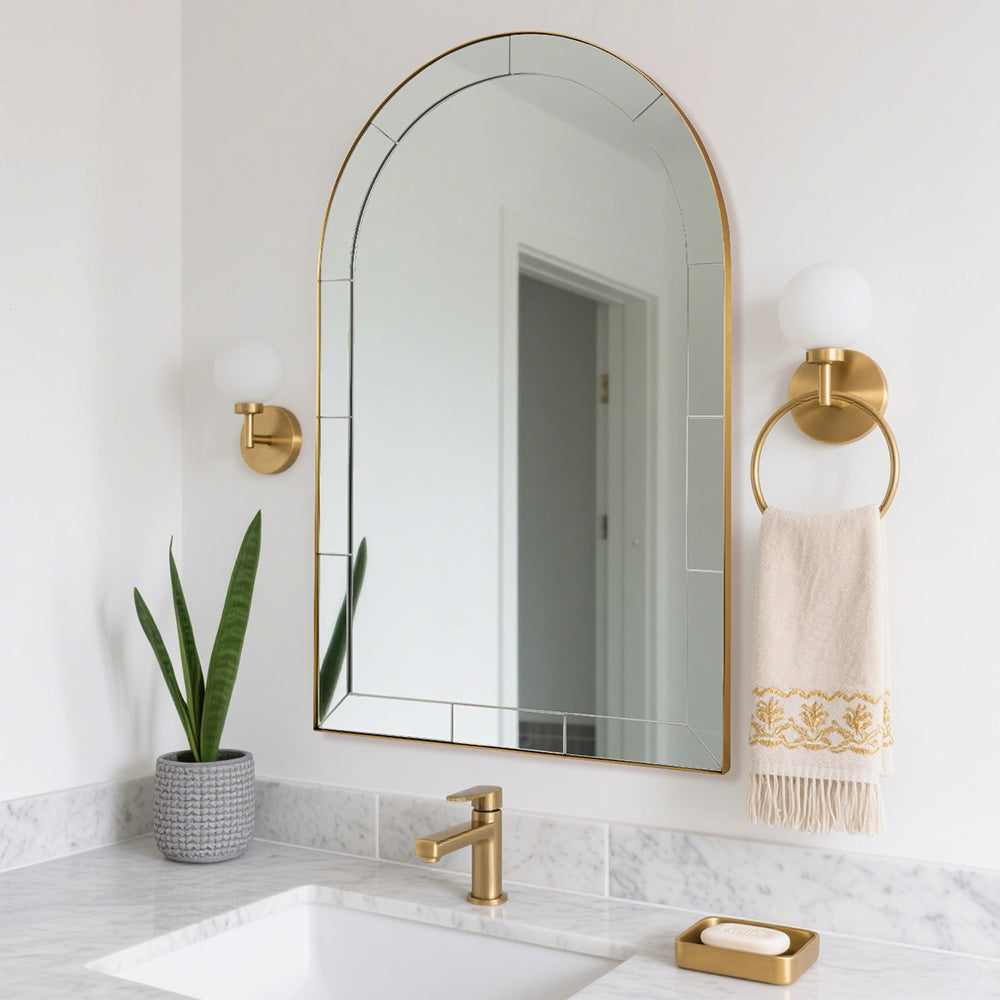 Glass Tile Edge Arched Mirror Bathroom Vanity Mirror | Stainless Steel Frame