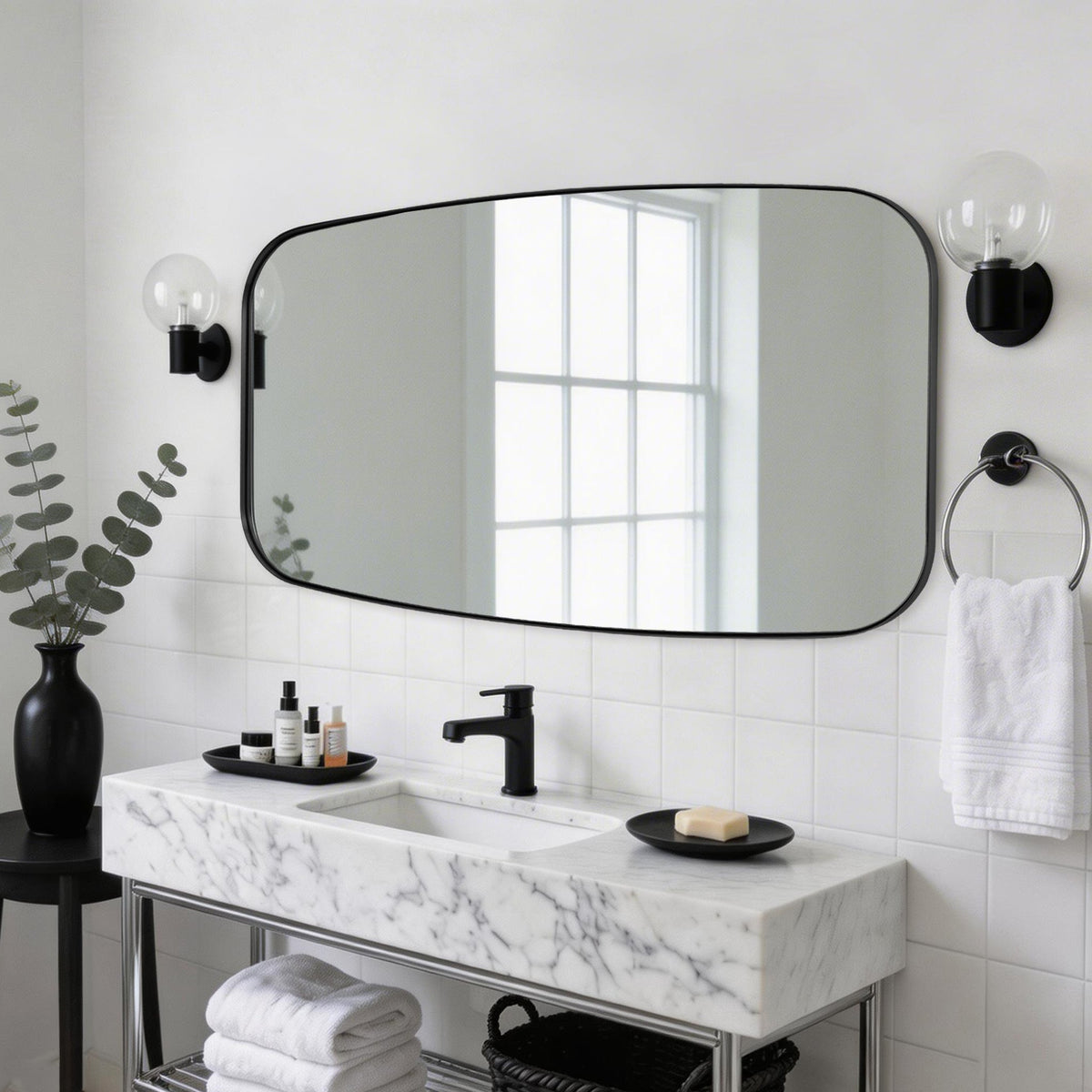 Modern Oval Oblong Bathroom Vanity Mirror | Stainless Steel Frame