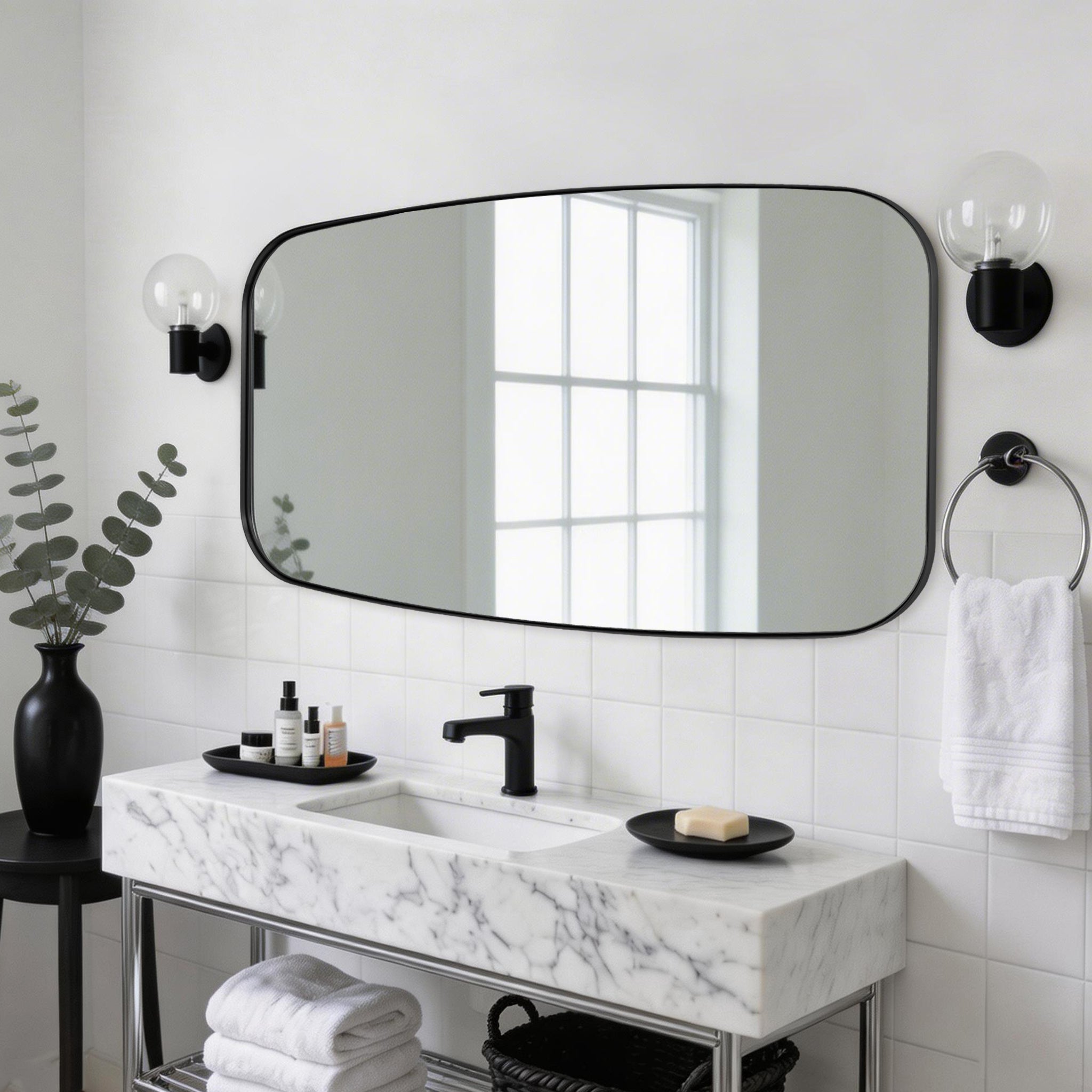 Modern Oval Oblong Bathroom Vanity Mirror | Stainless Steel Frame