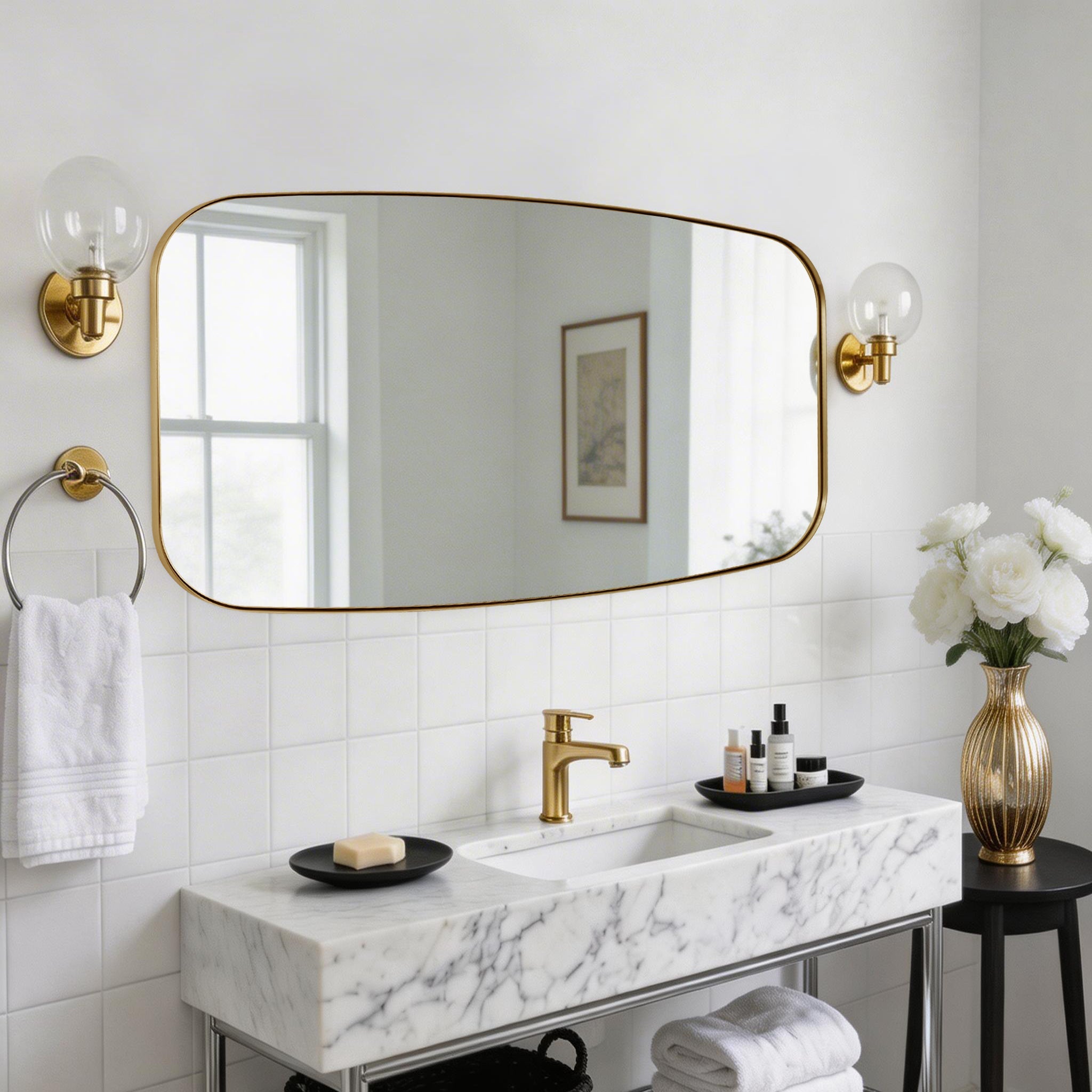 Modern Oval Oblong Bathroom Vanity Mirror | Stainless Steel Frame