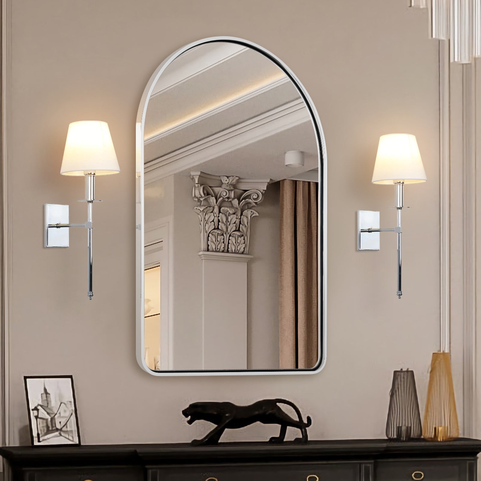 Contemporary Arched Bathroom Vanity Mirror Arch Wall Mirror |Stainless Steel Framed