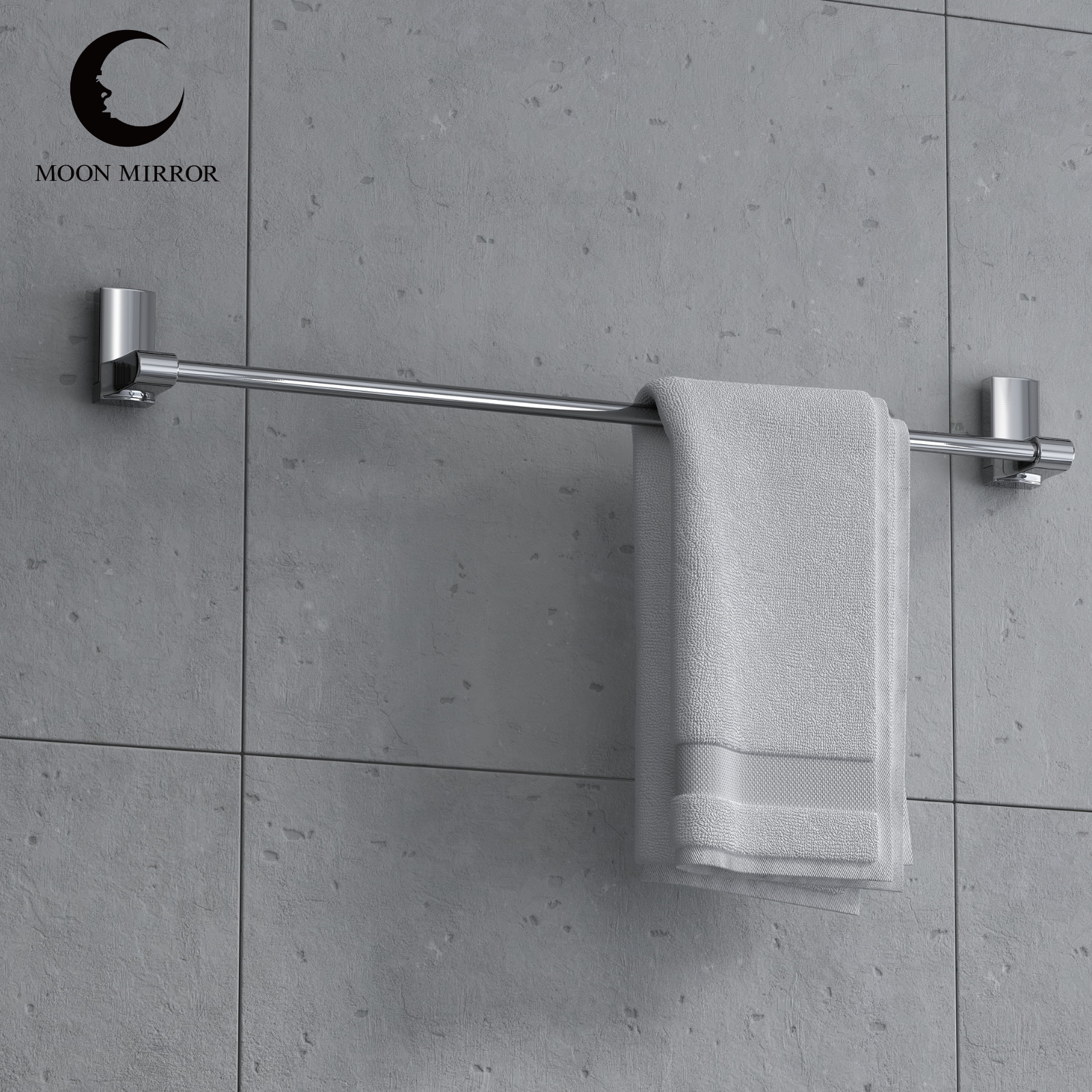 MOON MIRROR 304 Stainless Steel Thicken Towel Rack Chrome Bathroom Towel Bar Wall Mount