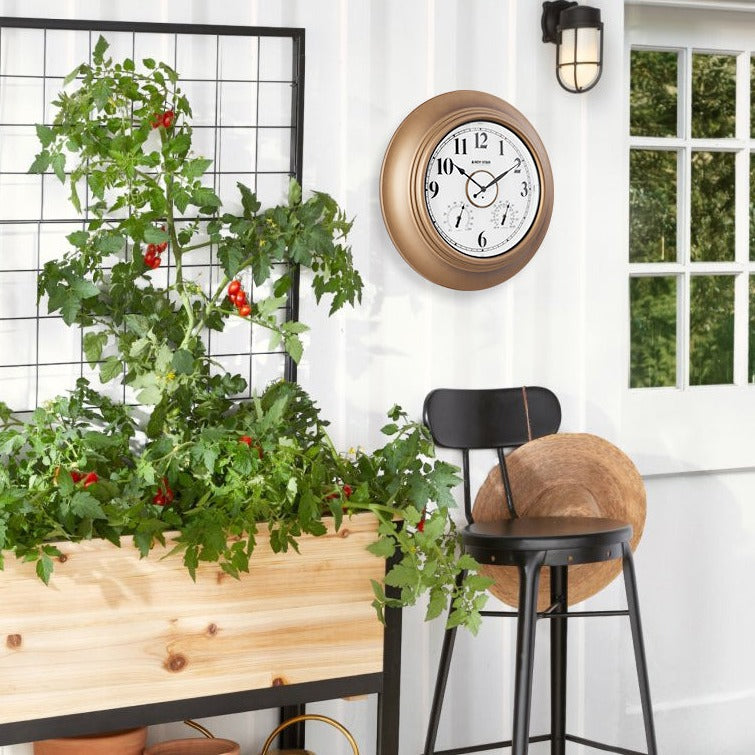 Contemporary Large Outdoor Wall Clock with Thermometer Weatherproof Illuminated ,21 Inch