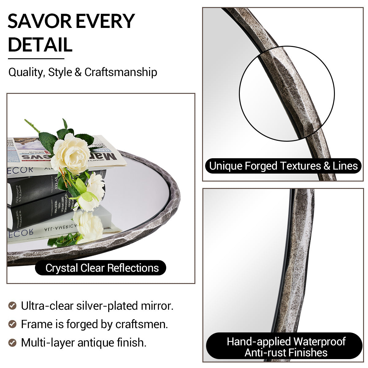 Antique Hand Hammer Forged Iron Mirror Circle Wrought Iron Mirror Round Wall Mirror