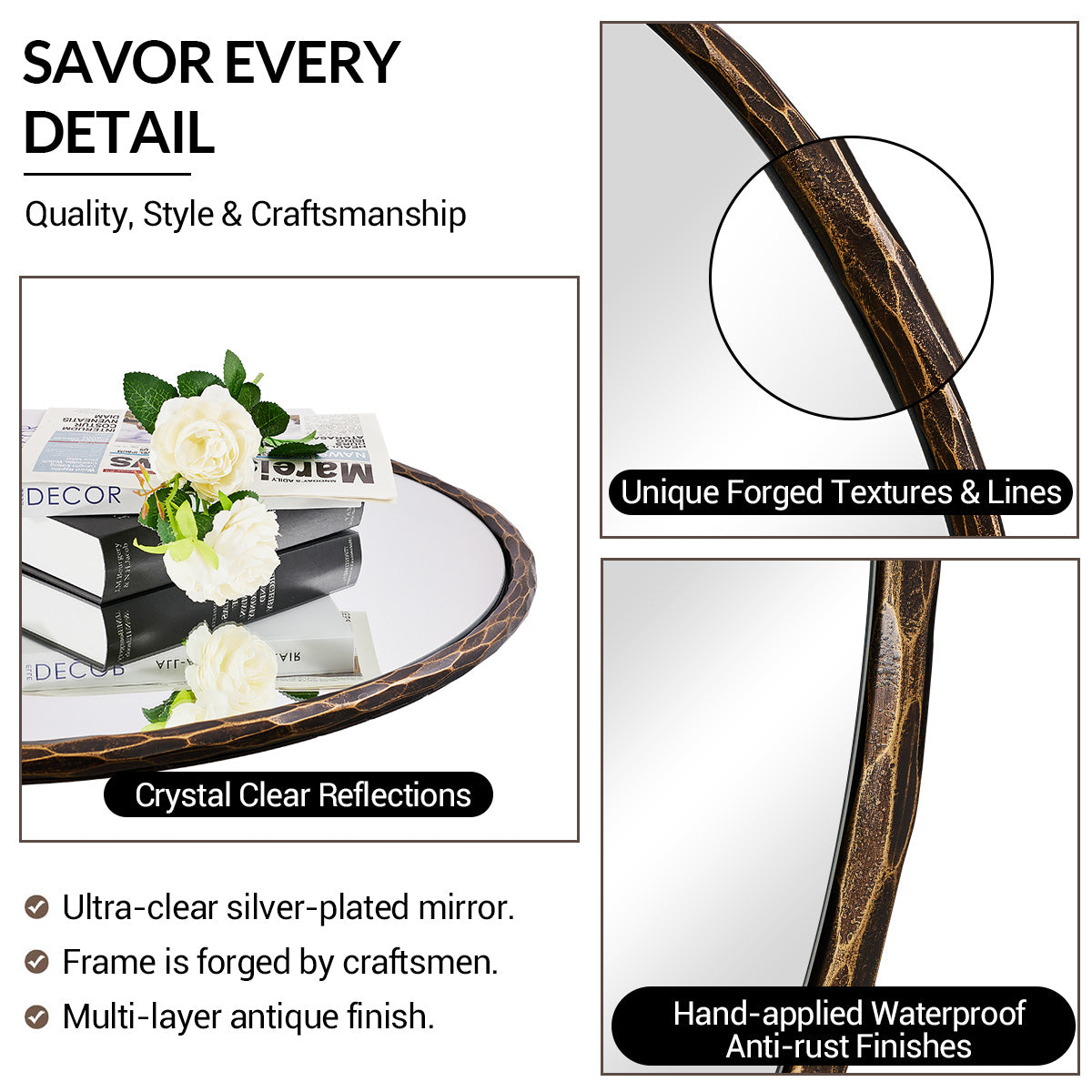 Antique Hand Hammer Forged Iron Mirror Circle Wrought Iron Mirror Round Wall Mirror