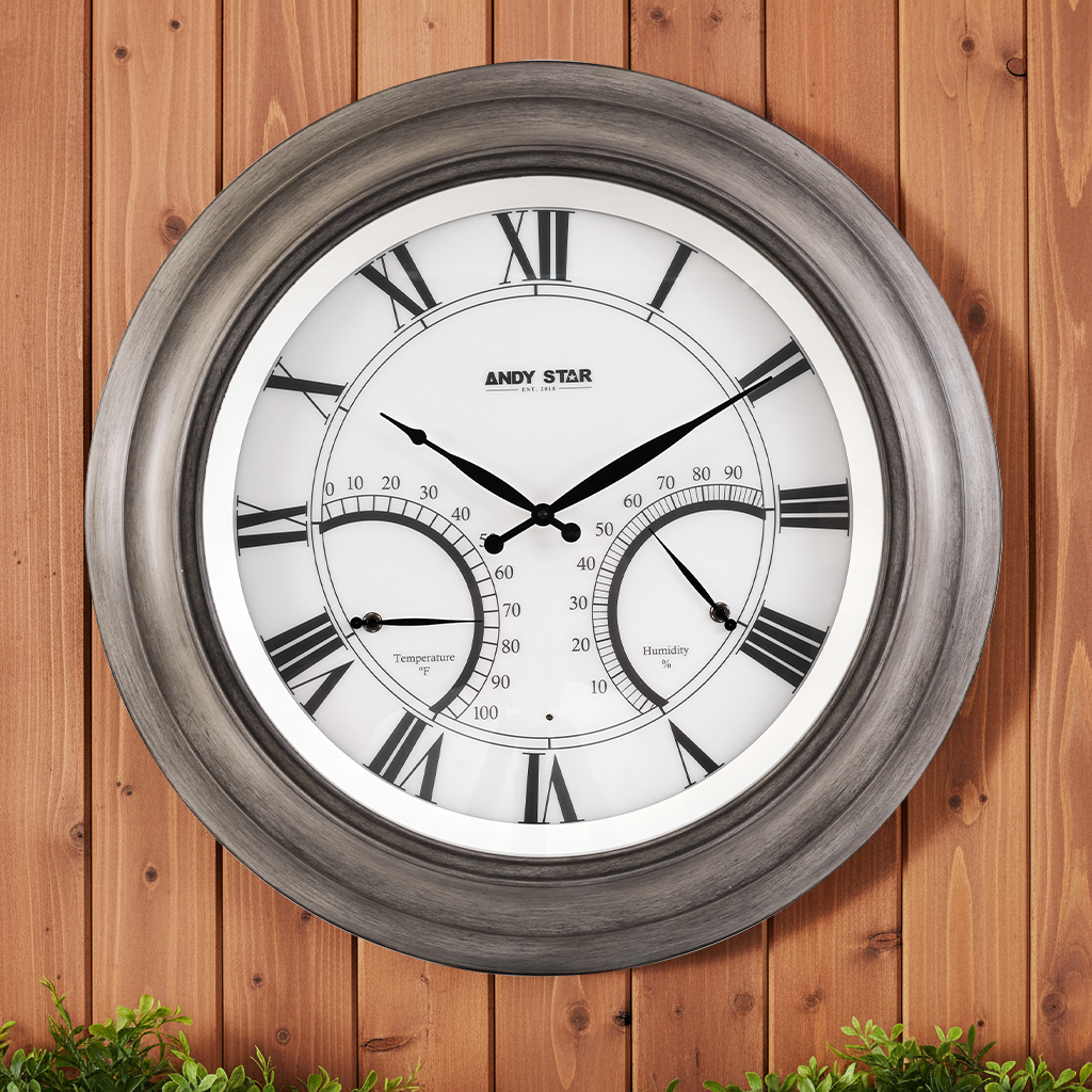 Oak Large Outdoor Wall Clock with Thermometer Waterproof Illuminated,24 Inch
