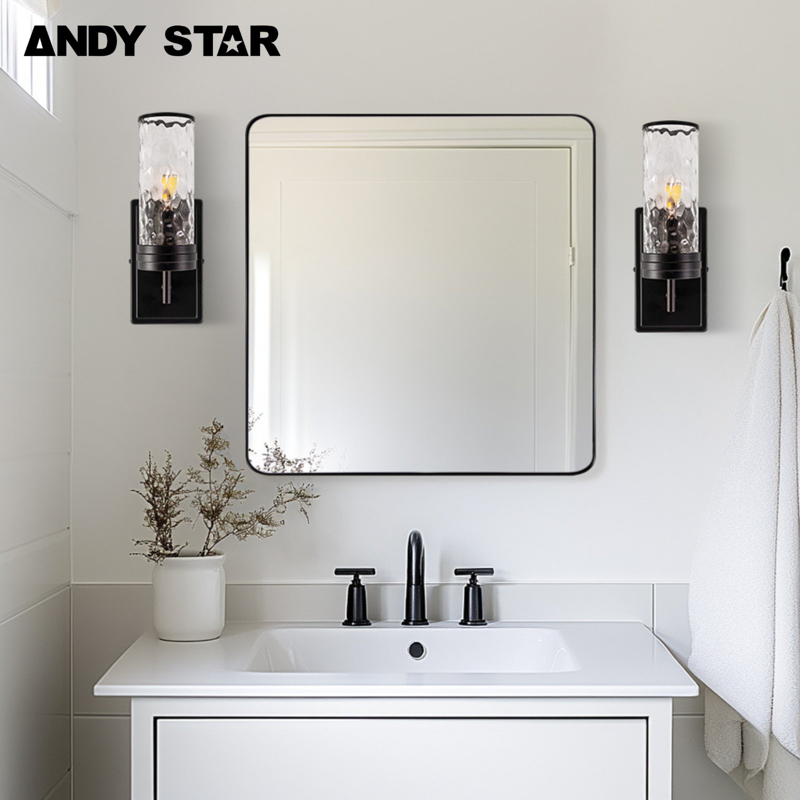 ANDY STAR Square Bathroom Mirror, Wall Decor Circle Mirror with Stainless Steel Frame