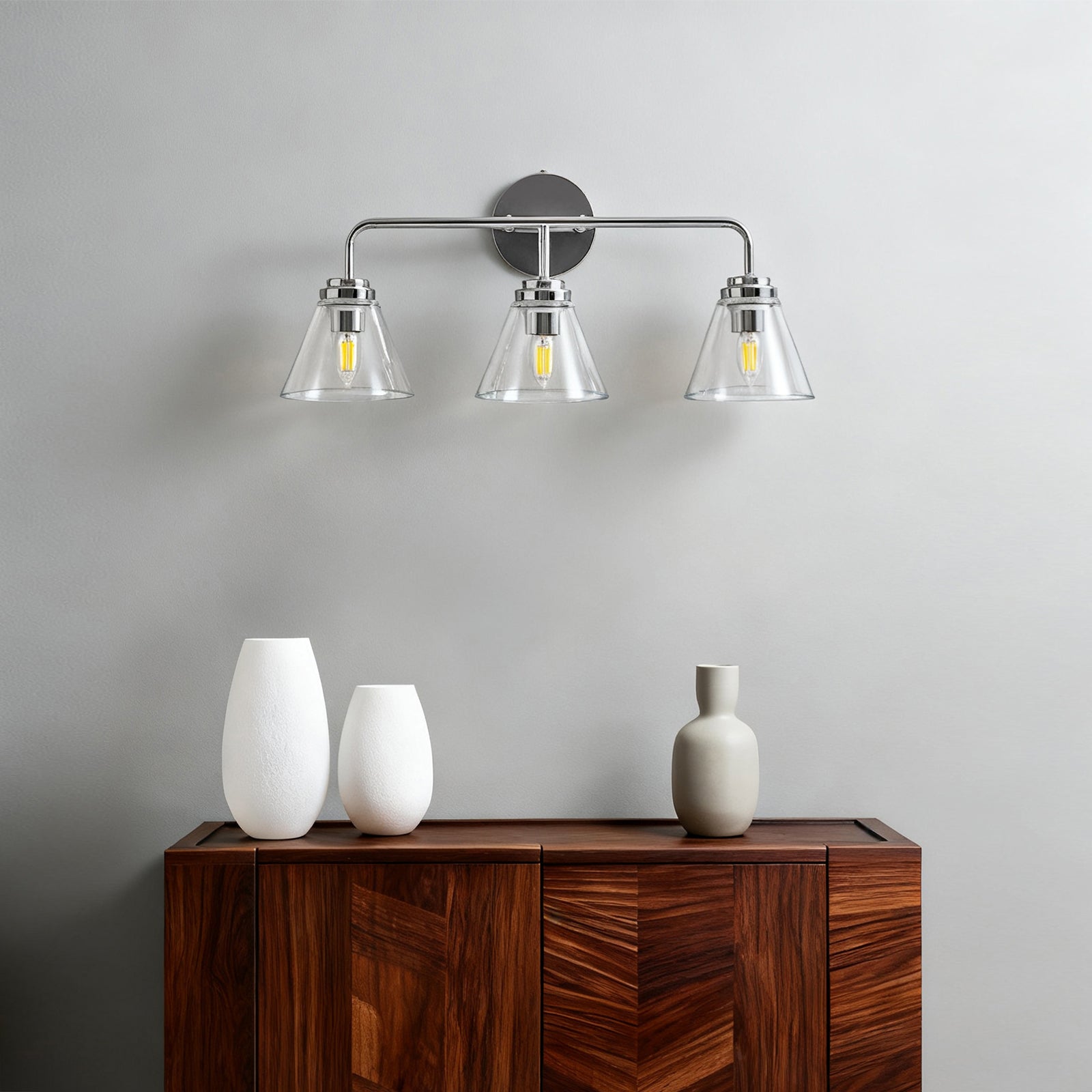 Modern Cone Clear Glass Shade Bathroom Wall Sconces