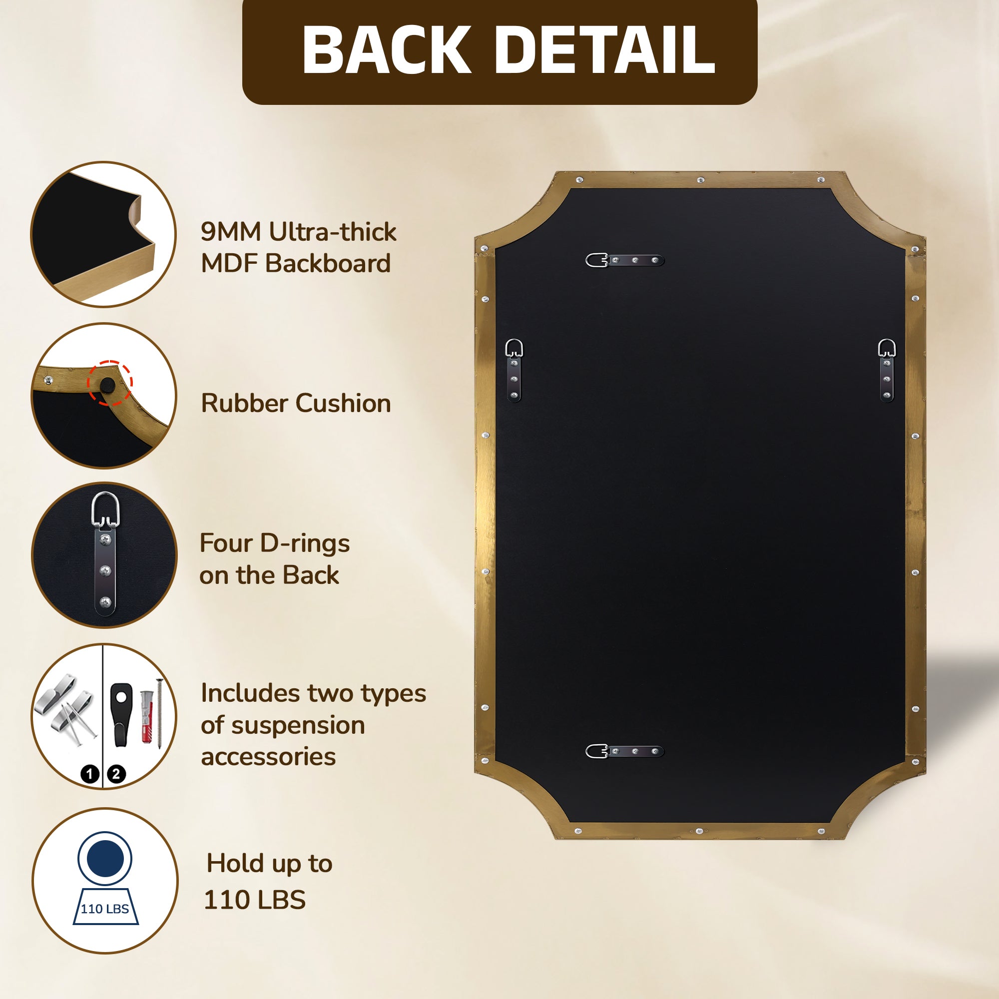 Contemporary Notched Corner Scalloped Rectangle Bathroom Vanity Mirror | Stainless Steel Frame