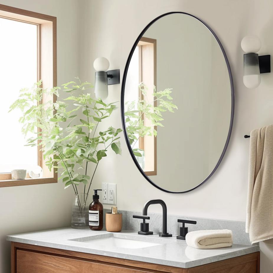 Modern Oval Bathroom Wall Mirrors |Stainless Steel Framed