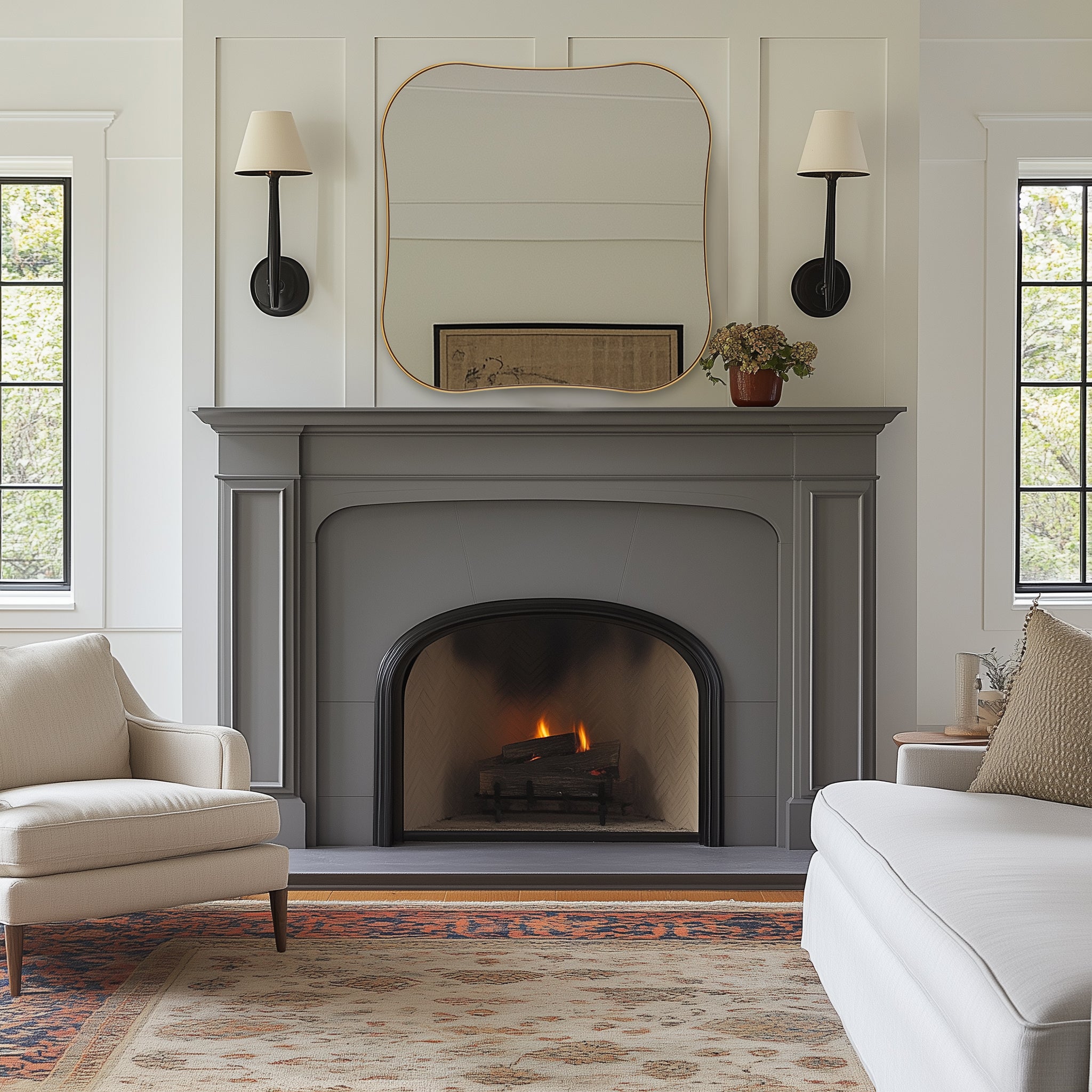 Contemporary Square Scalloped Bathroom Mirrors | 30Inch,Stainless Steel Framed