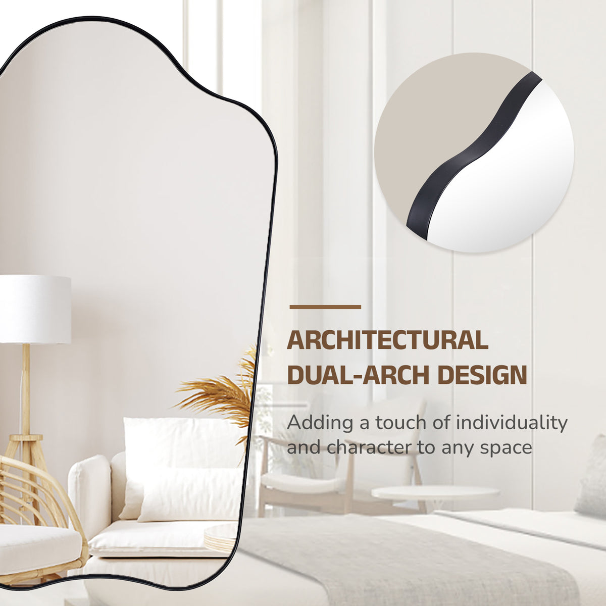 Contemporary Curved Top Arch Scalloped Bathroom Wall Mirror | Stainless Steel Frame