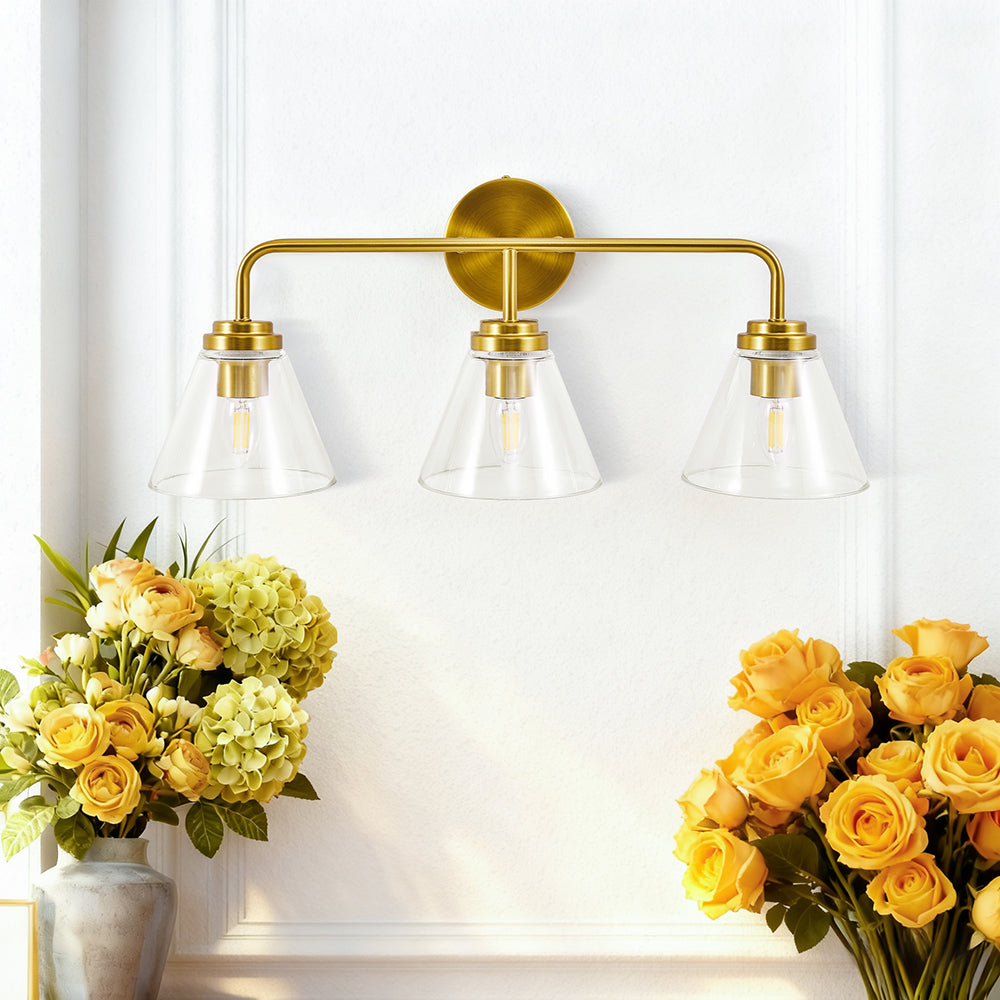 Open Box Like New:Modern Cone Clear Glass Shade Bathroom Wall Sconces