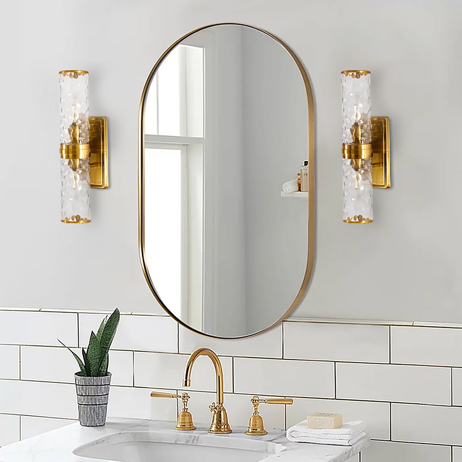 Modern Pill Shaped Capsule Wall Mirrors Long Oval Bathroom Vanity Mirror | Stainless Steel Frame