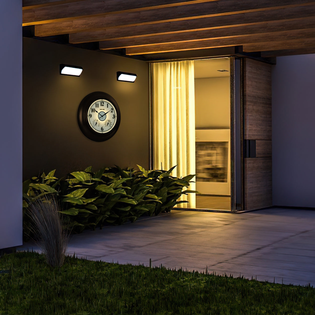 Contemporary Outdoor Clock with Thermometer Waterproof, 21 inch Black