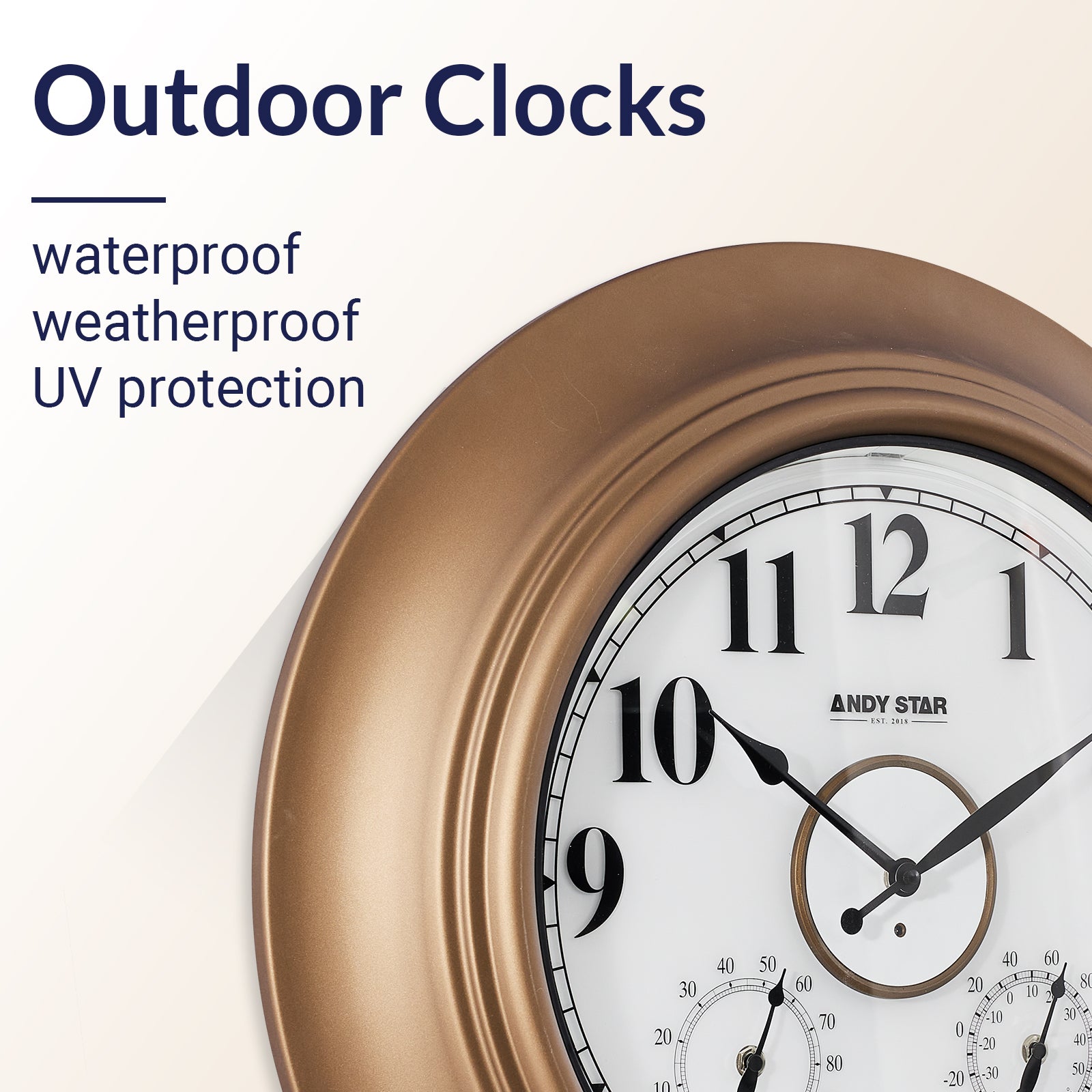 21 inch Bronze Waterproof Bathroom Wall Clock Illuminated Outdoor Clock with Thermometer
