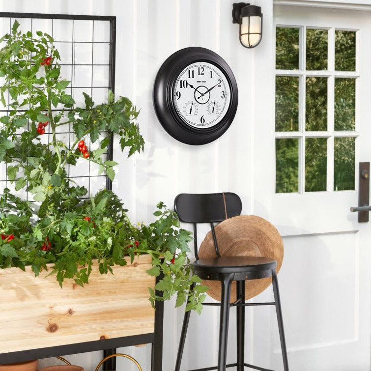 Contemporary Large Outdoor Wall Clock with Thermometer Weatherproof Illuminated ,21 Inch