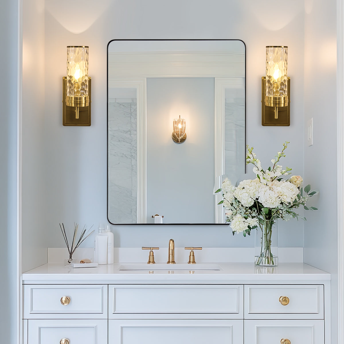 Tube Flow Hammer Glass Shade Bathroom Wall Sconces