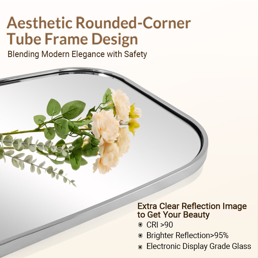 Contemporary Long Oval Oblong Bathroom Mirror | Stainless Steel Frame