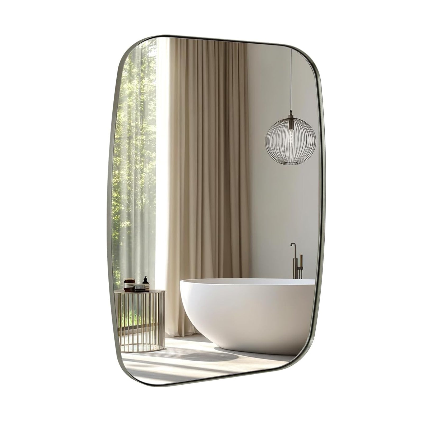 Modern Oblong Bathroom Mirror Long Oval Mirror | Stainless Steel Frame