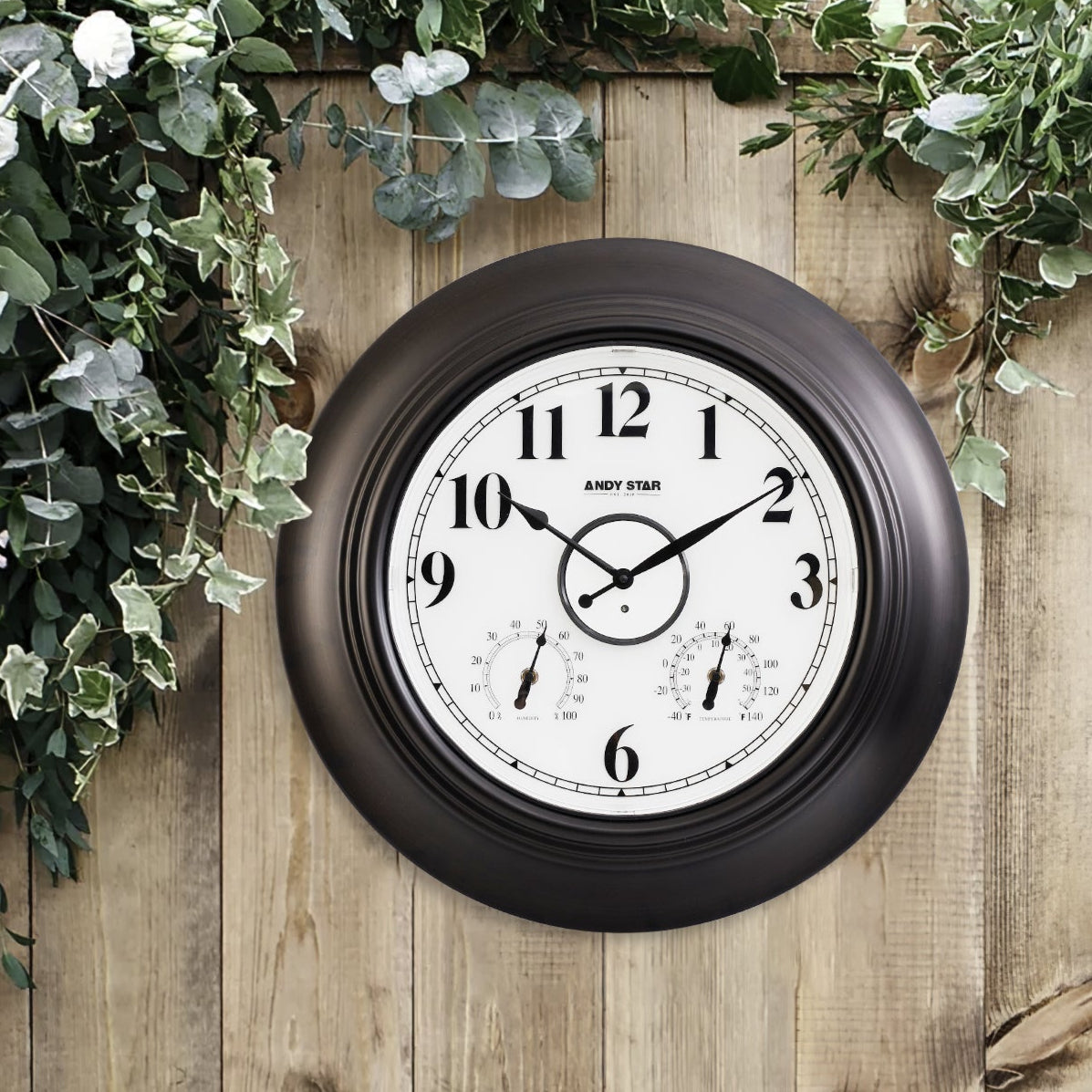 Contemporary Large Outdoor Wall Clock with Thermometer Weatherproof Illuminated ,21 Inch