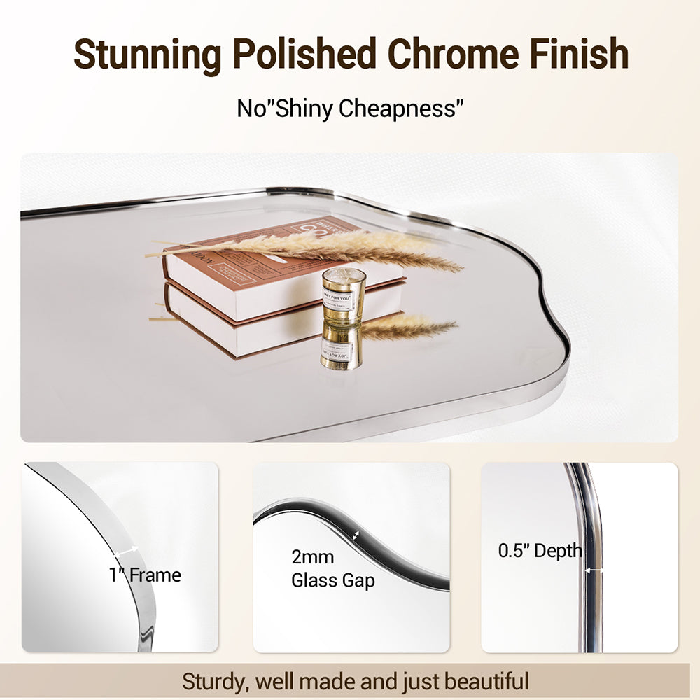 Contemporary Arch Top Curved Arched Bathroom Vanity Mirror | Stainless Steel Frame