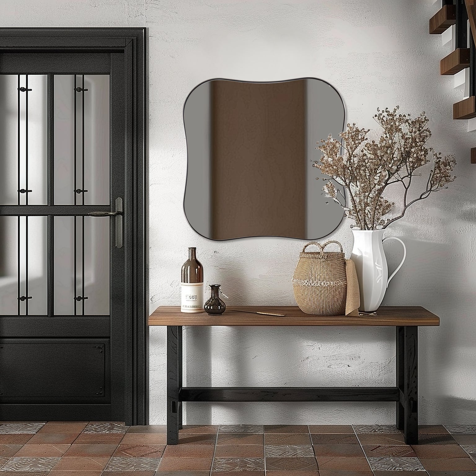 Contemporary Square Scalloped Bathroom Mirrors | 30Inch,Stainless Steel Framed