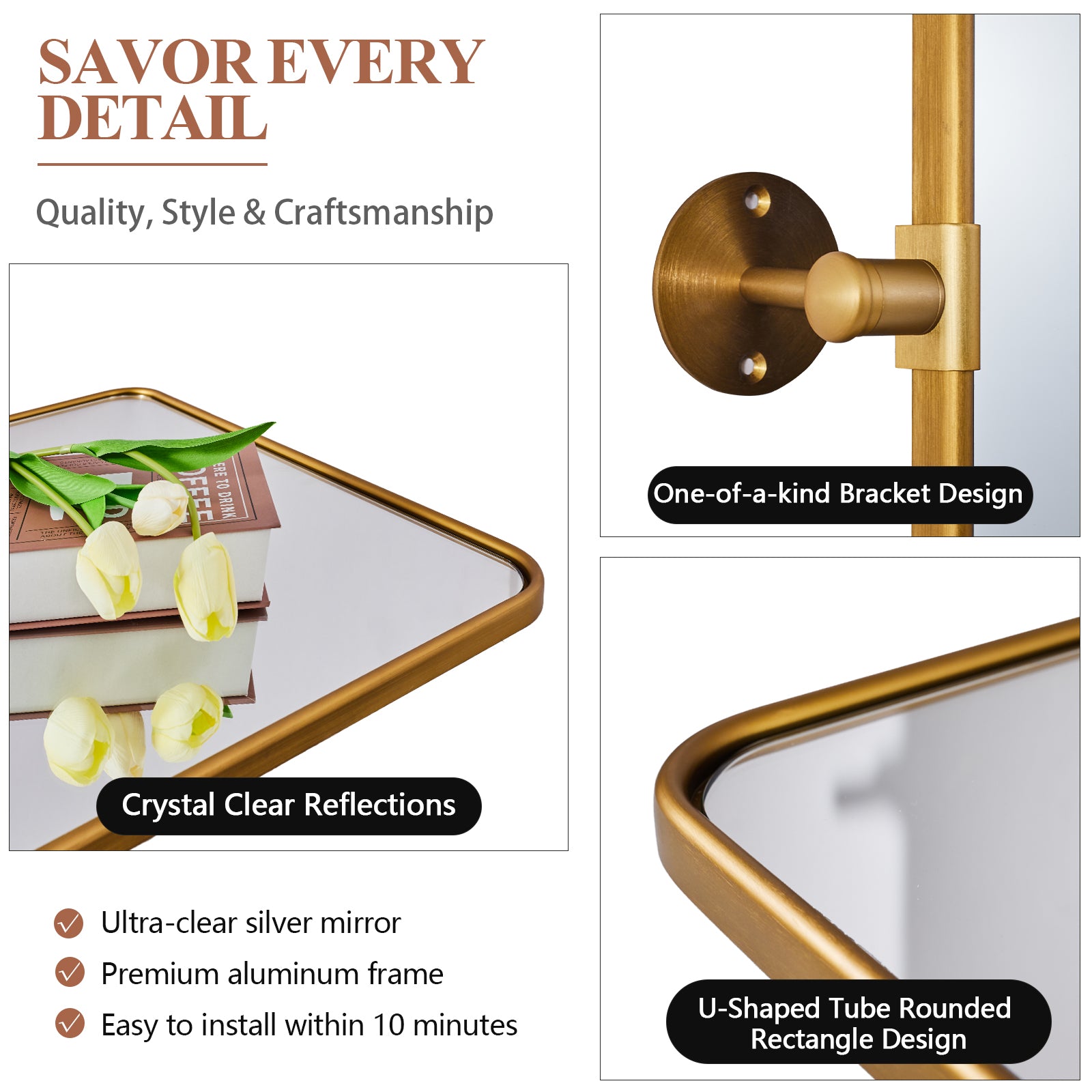 Modern Rectangle Pivot Mirror Adjustable Floating / Tilting Bathroom Mirror