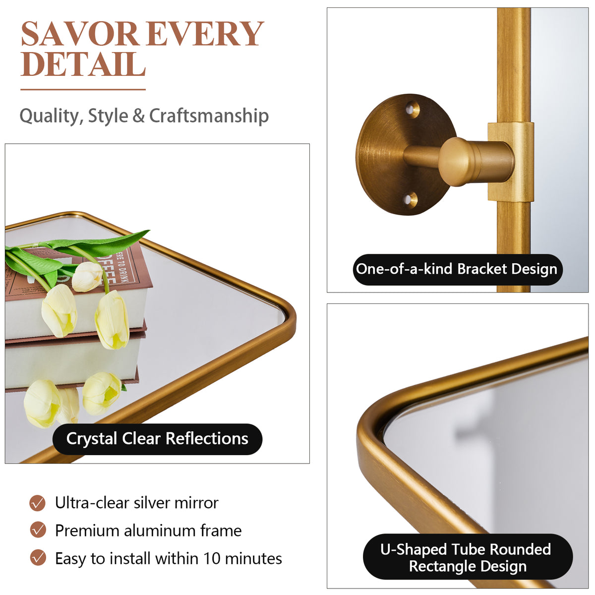 Modern Rectangle Pivot Mirror Adjustable Floating / Tilting Bathroom Mirror