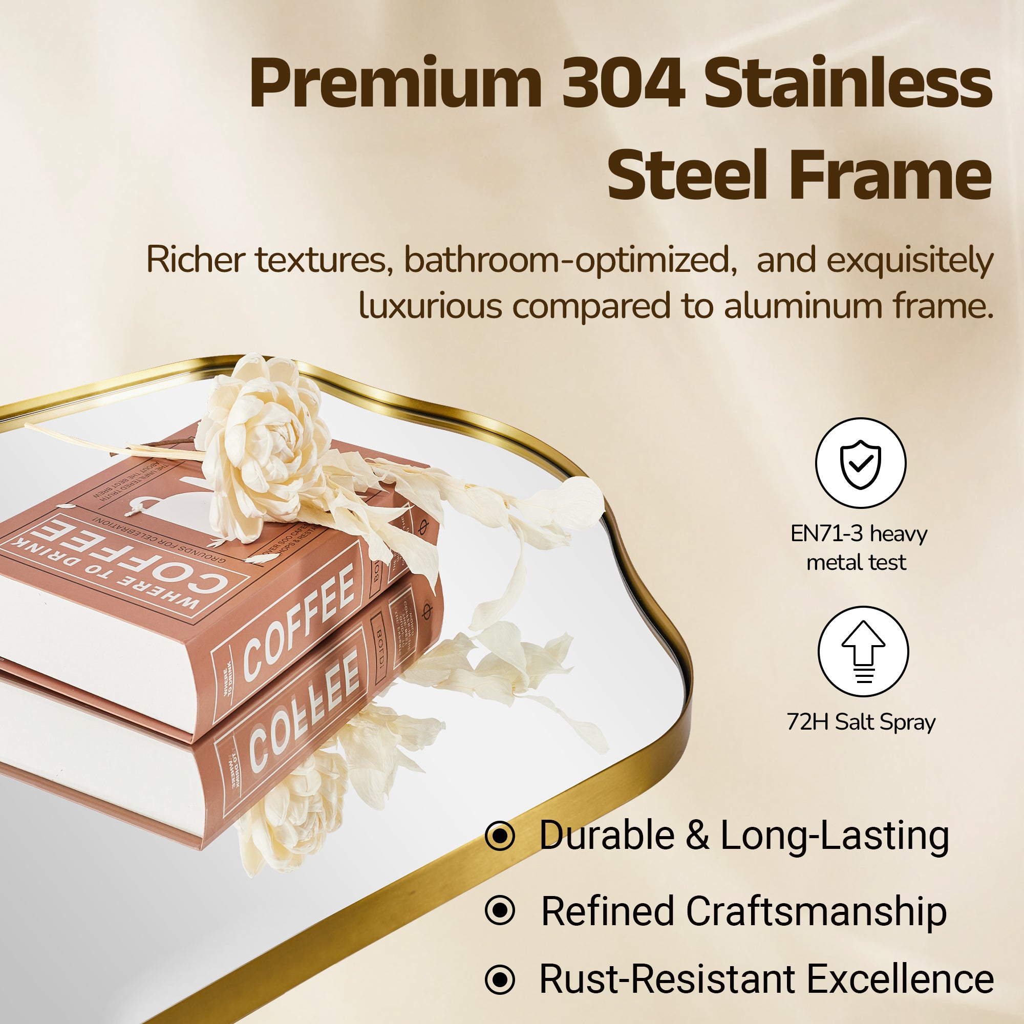 Contemporary Arch Top Curved Arched Bathroom Vanity Mirror | Stainless Steel Frame