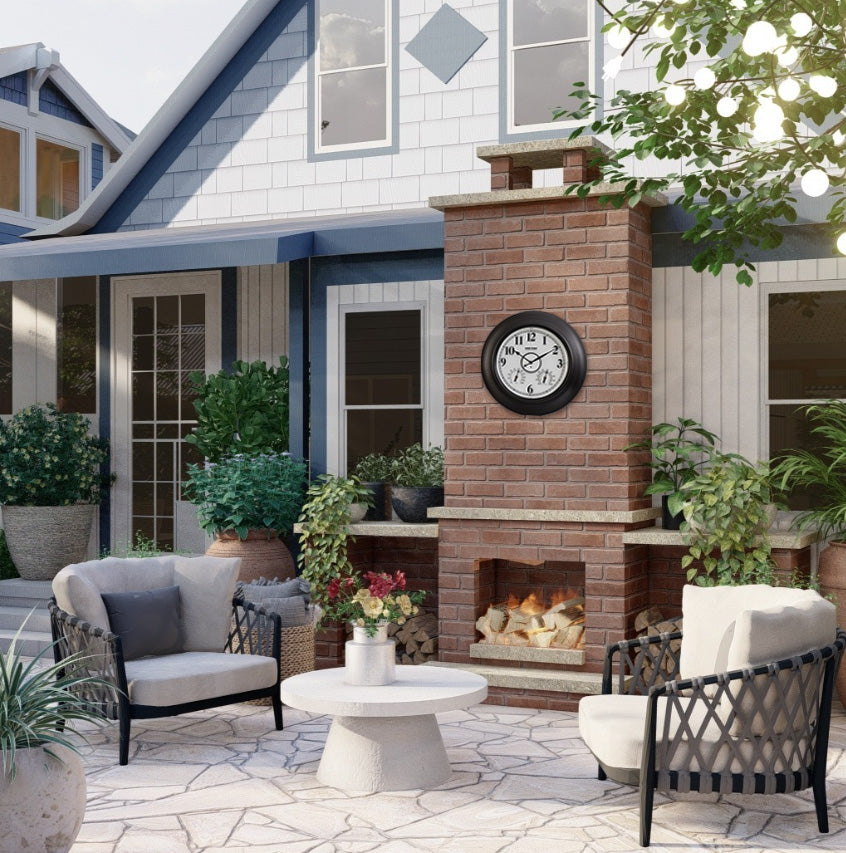 Contemporary Outdoor Clock with Thermometer Waterproof, 21 inch Black