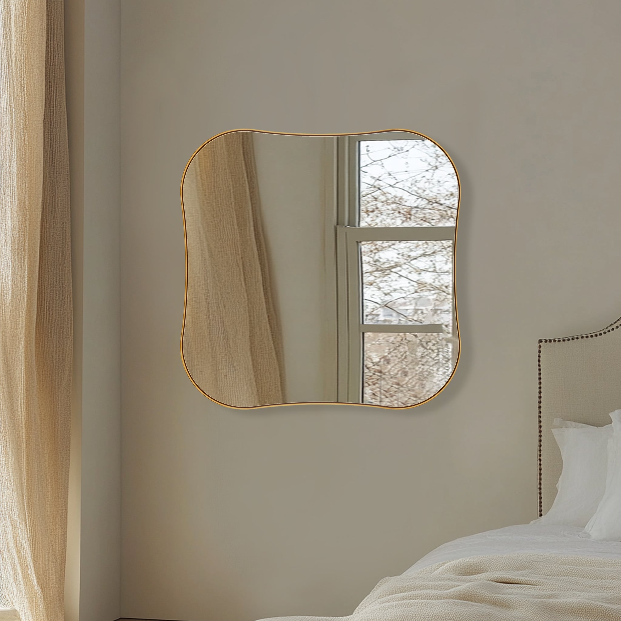 Contemporary Square Scalloped Bathroom Mirrors | 30Inch,Stainless Steel Framed