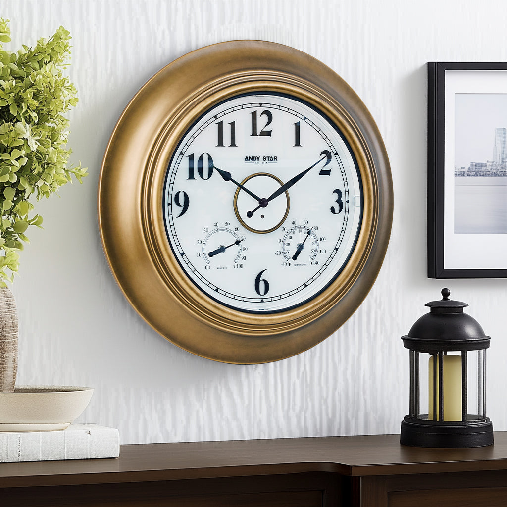Contemporary Large Outdoor Wall Clock with Thermometer Weatherproof Illuminated ,21 Inch