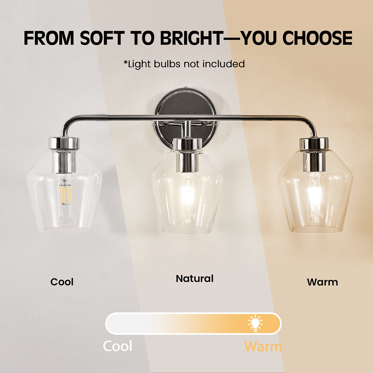 Contemporary Tapered Clear Glass Shade Bathroom Vanity Light
