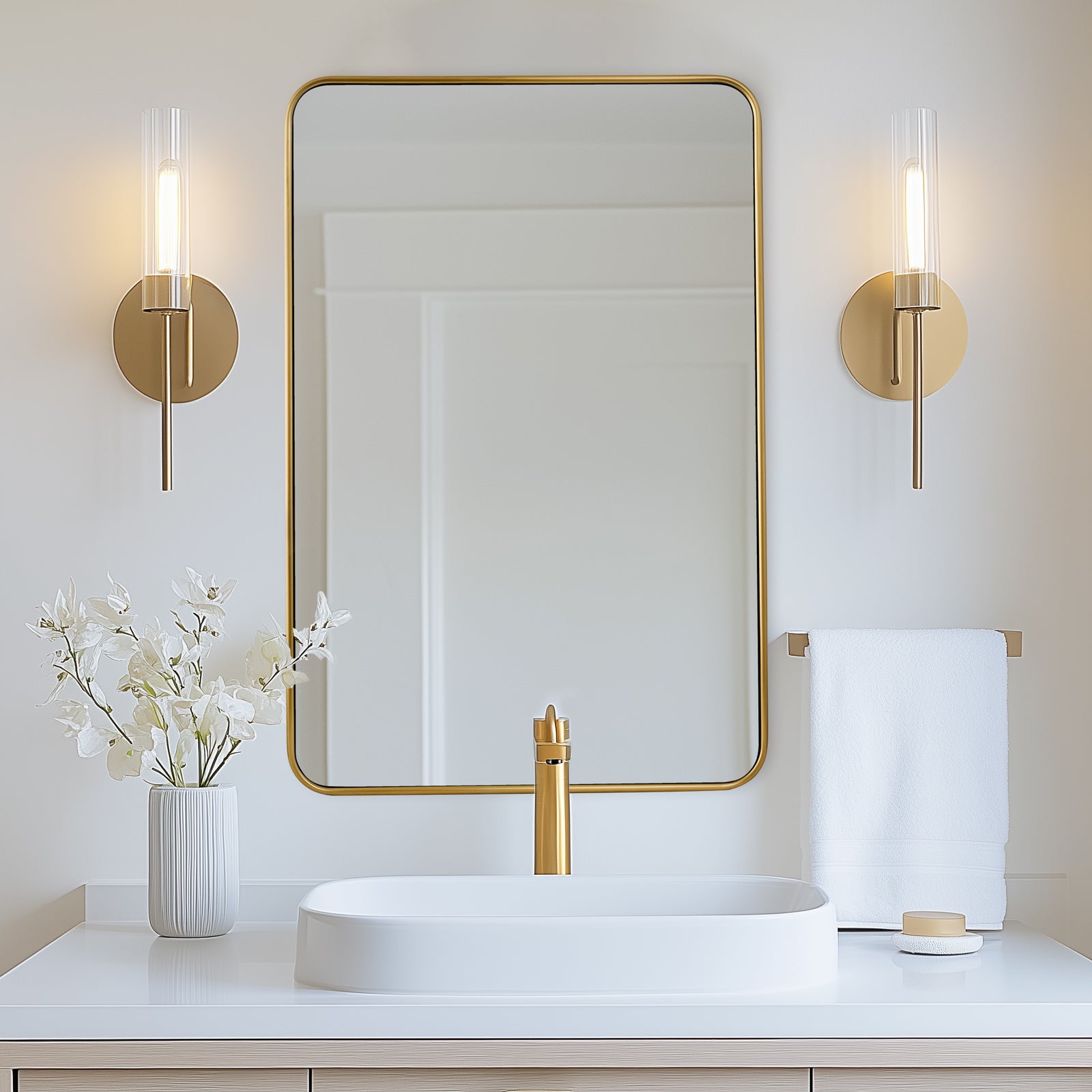 Open Box Like New:Modern Rounded Rectangular Bathroom Mirrors| Stainless Steel U-Tube Frame