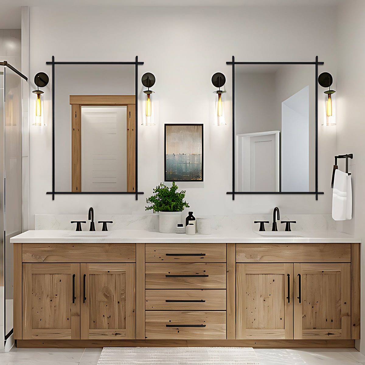 Vintage Cross Corner Rectangle Bathroom Wall Mirrors | Stainless Steel Framed