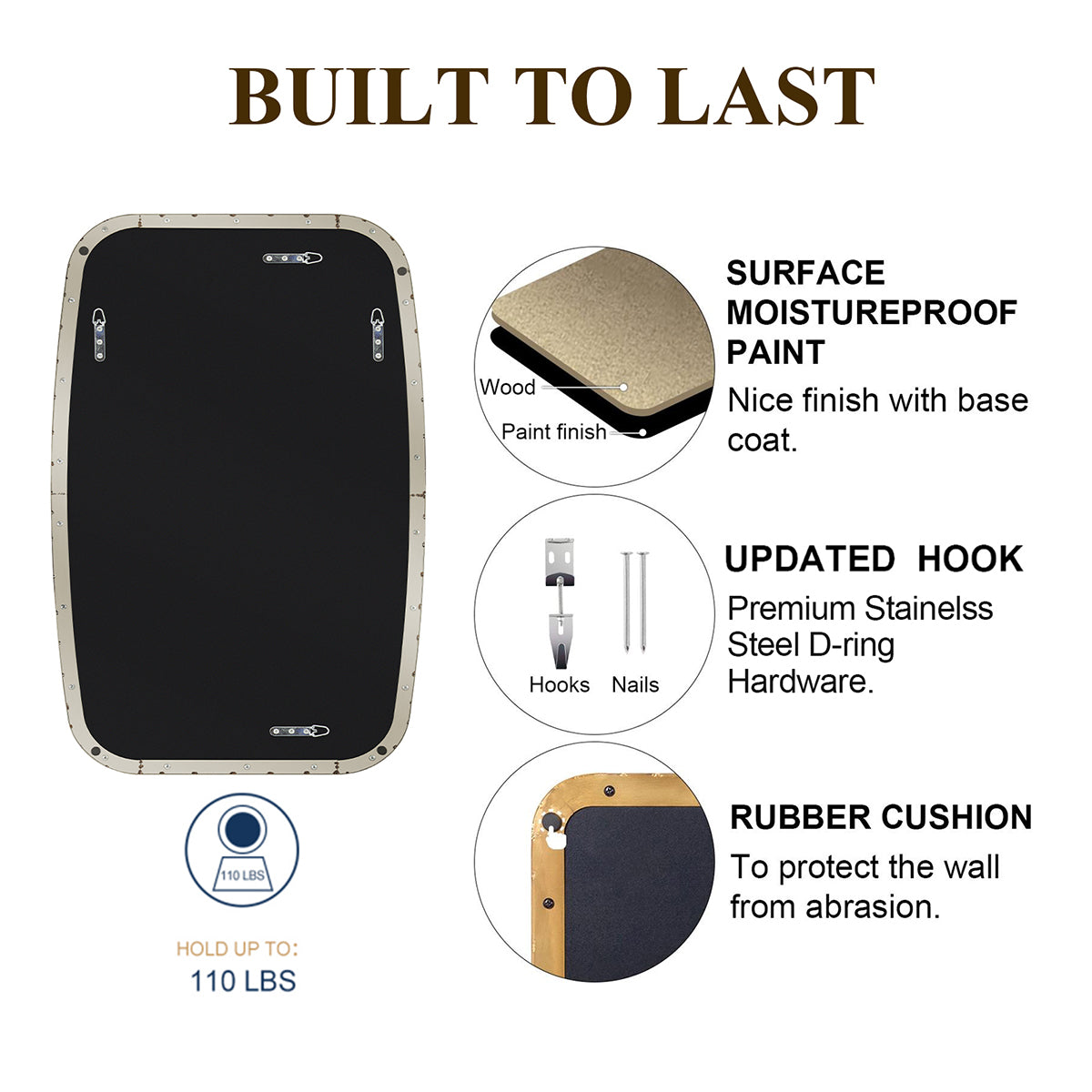 Modern Oblong Bathroom Mirror Long Oval Mirror | Stainless Steel Frame