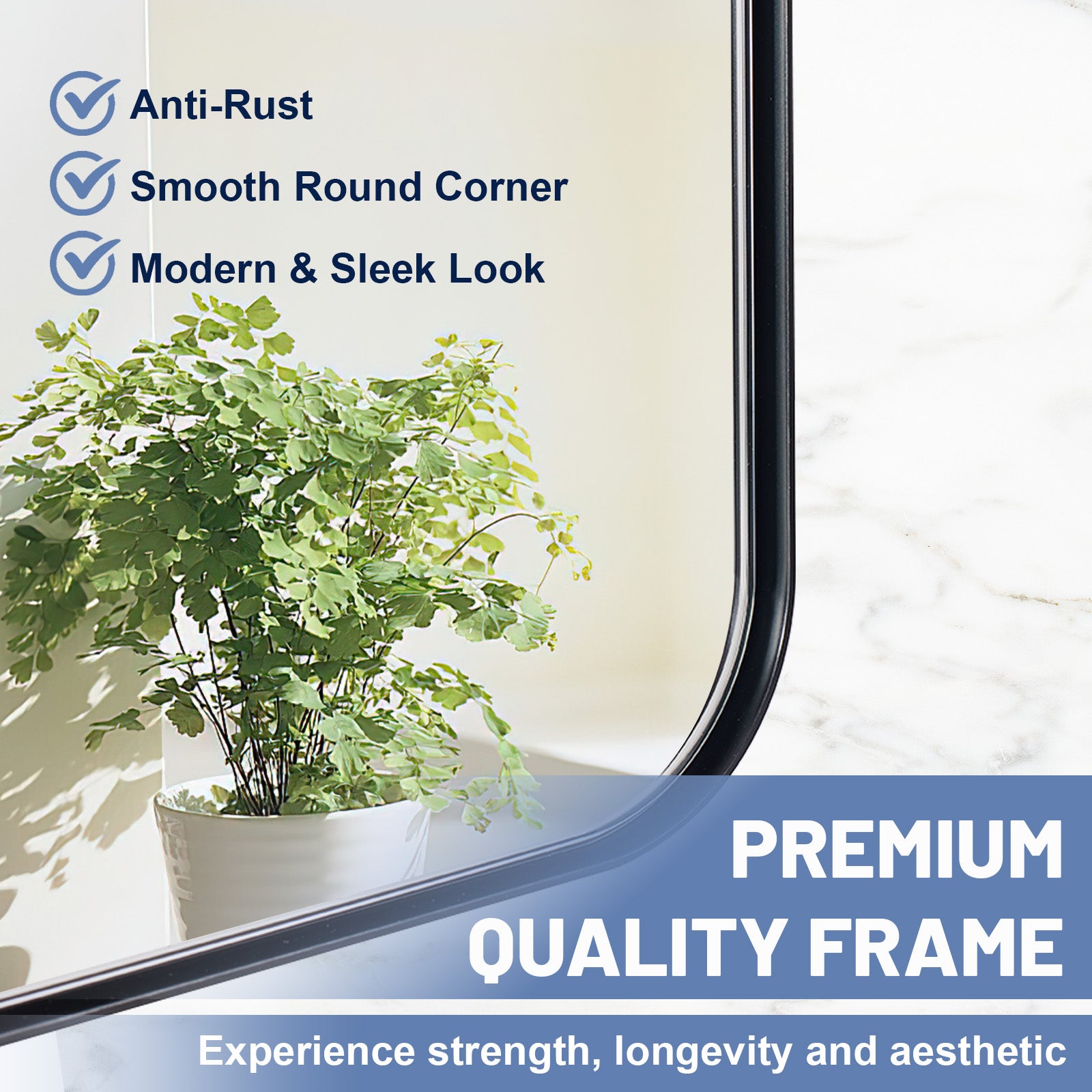 Modern Rounded Rectangular Bathroom Wall Mirrors with Aluminum Frame