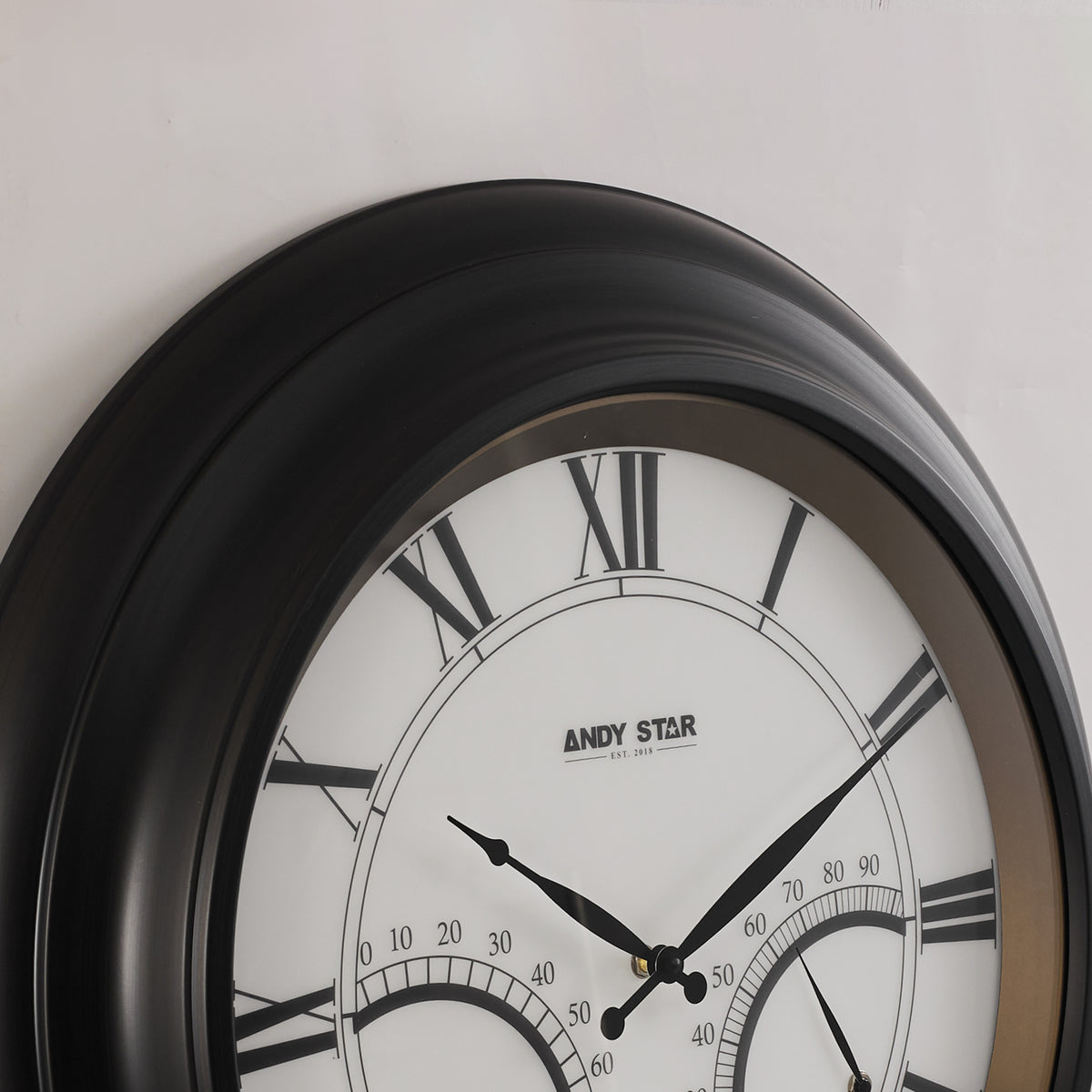 24 Inch Black Waterproof Large Outdoor Wall Clock with Thermometer