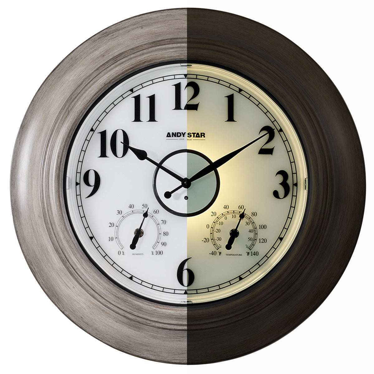 Oak 21 inch Illuminated Outdoor Clocks with Thermometer Weatherproof Waterproof