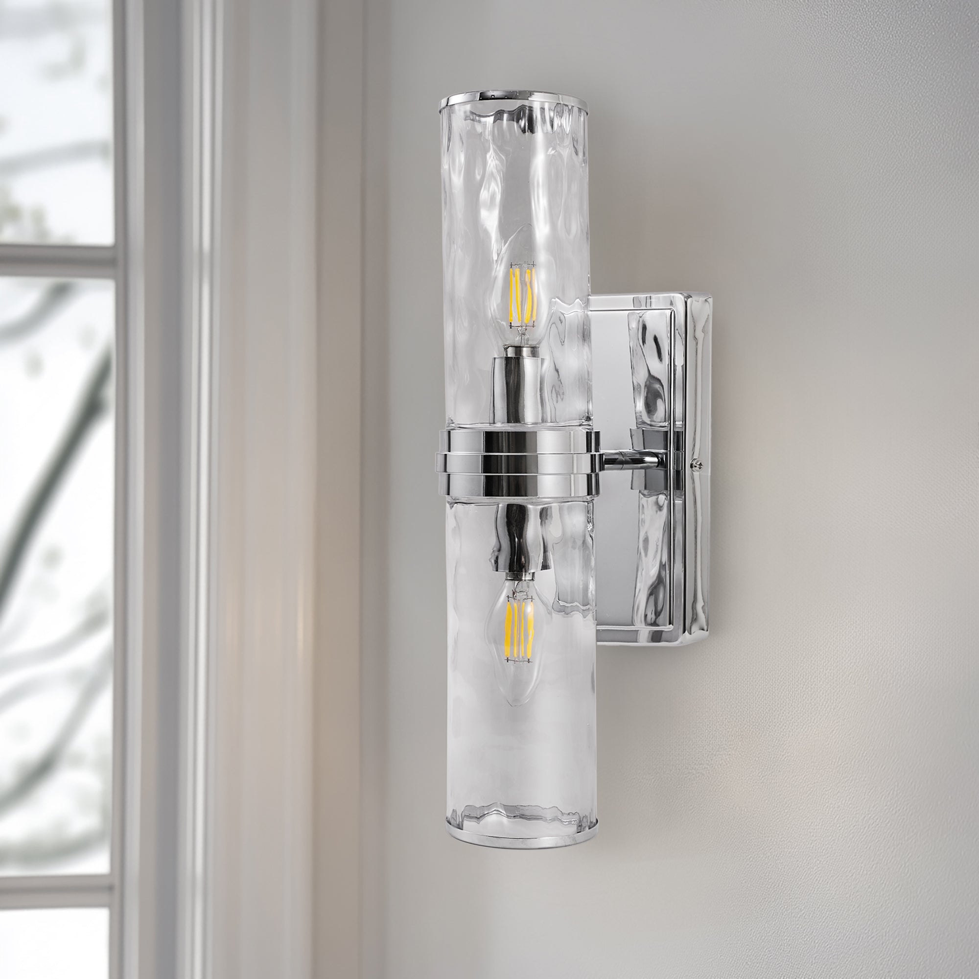 Elegant Hammer Glass Double-Cylinder Shade Wall Sconce Bathroom Light Fixture