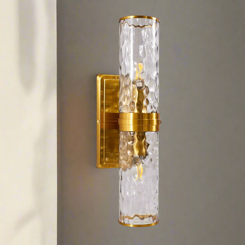 Elegant Hammer Glass Double-Cylinder Shade Wall Sconce Bathroom Light Fixture